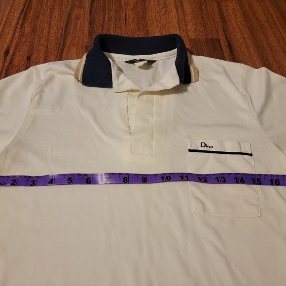 Vintage Dino di Milano Cream and Navy Polo Shirt - Size Small - Picture 4 of 5